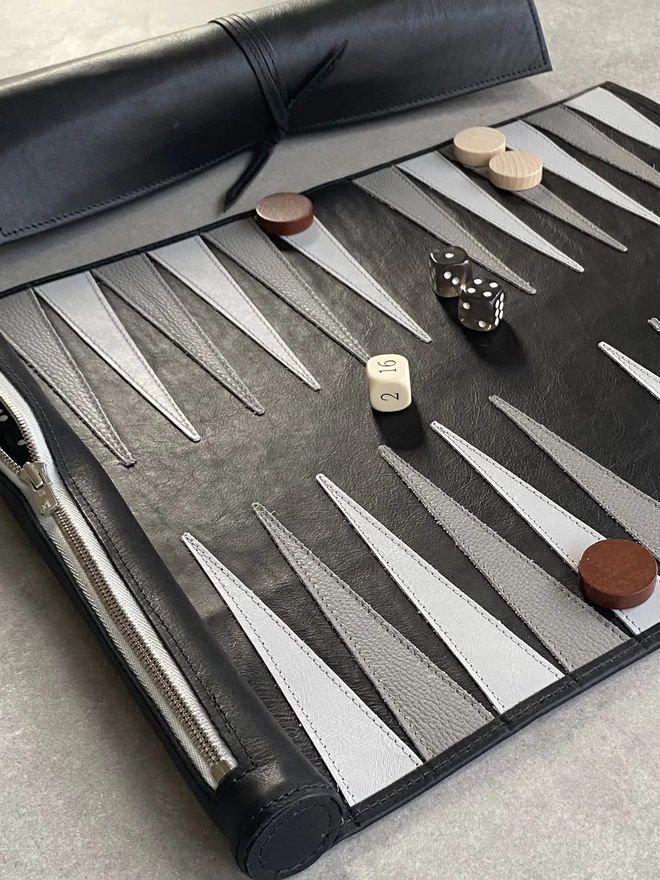 Black and grey tone backgammon closeup 