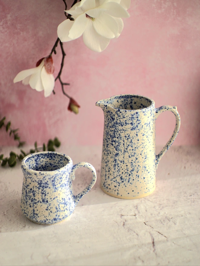 ceramic jug, ceramic handcrafted jug, medium jug, clay jug, gift jug, kitchen gift, home gift, housewarming gift, blue and white jug, milk jug, cream jug, custard jug, Jenny Hopps Pottery, water jug, water pitcher