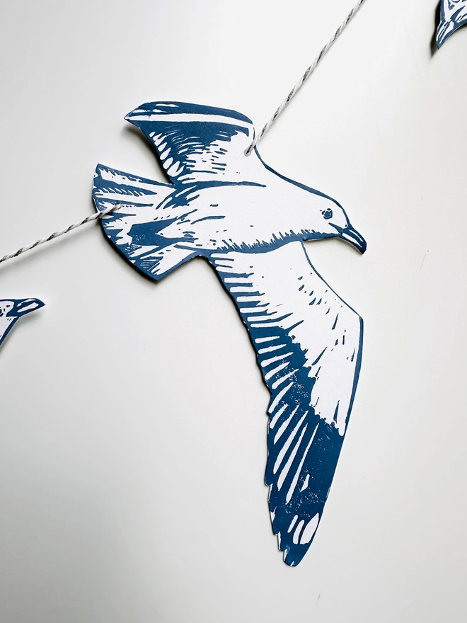 'Swooping Seagulls Of Joy' Hand Printed Bird Linocut Garland