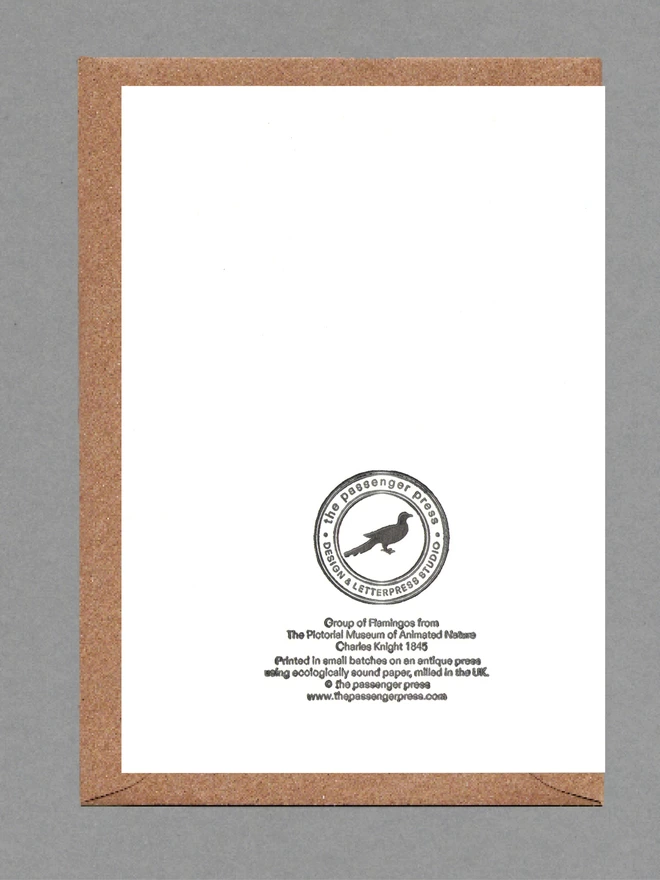 White card with a brown envelope behind on a grey background