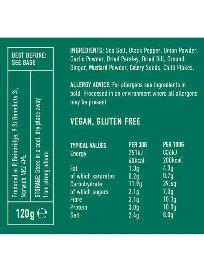 Veg Rub (Set Of 1, 2 Or 3), the nutritional information of the seasoning. 