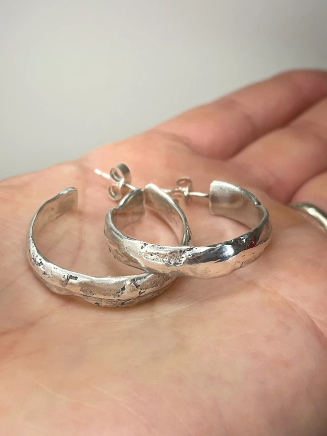 celina c jewellery salisbury handmade recycled sandcast sterling silver statement hoop earrings holly & co