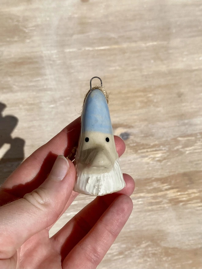 pale blue ceramic gnome hanging decoration