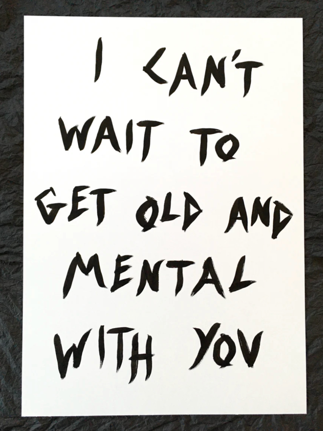'Old and Mental' painting. Black ink on white paper.