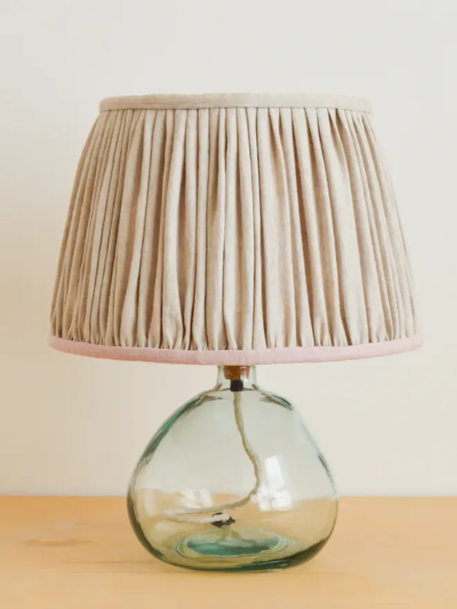Natural Linen & Pink Gathered Lampshade