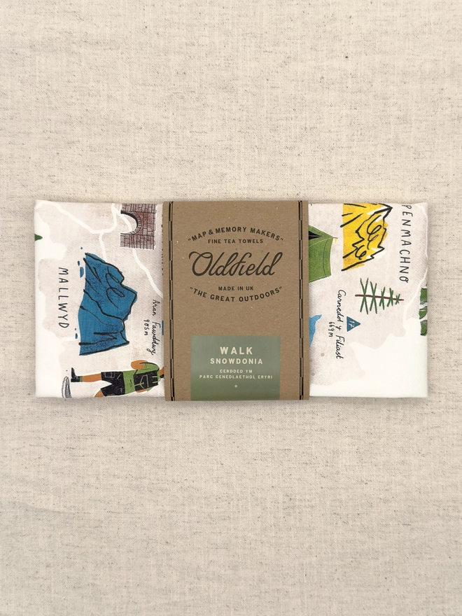 Walk Snowdonia Map Tea Towel Folded Front