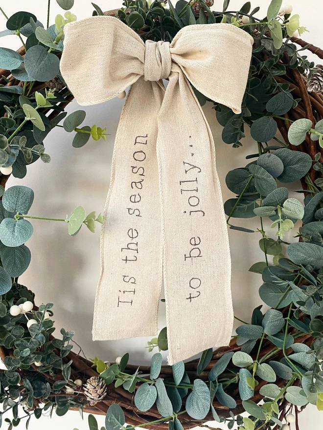 Christmas Personalised Wired Linen Bow