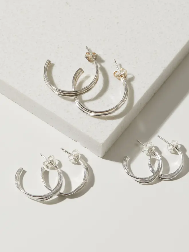 Silver Ripple Hoop Earrings