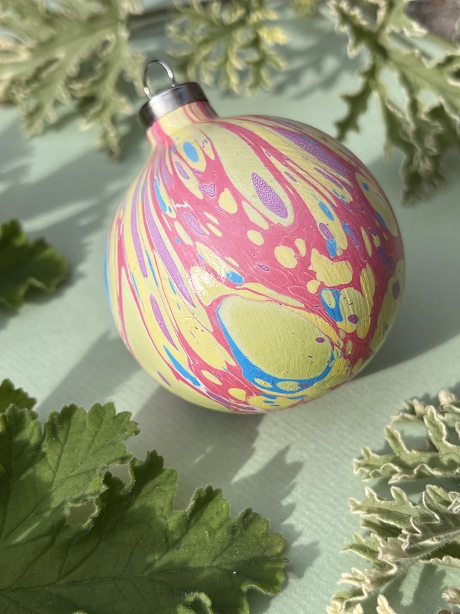 Hand-marbled ceramic bauble
