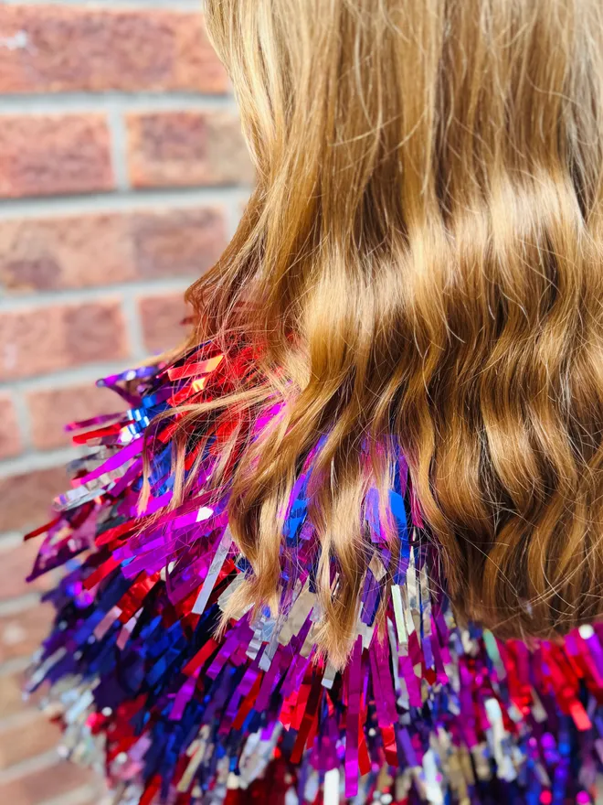 Tinsel cape festival cape festival jacket festival fashion bestival Glastonbury cape tinsel cape glitter cape Purple cape red cape pink cape lgbtq cape