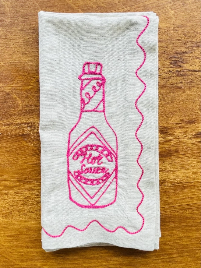 hot sauce embroidered napkin