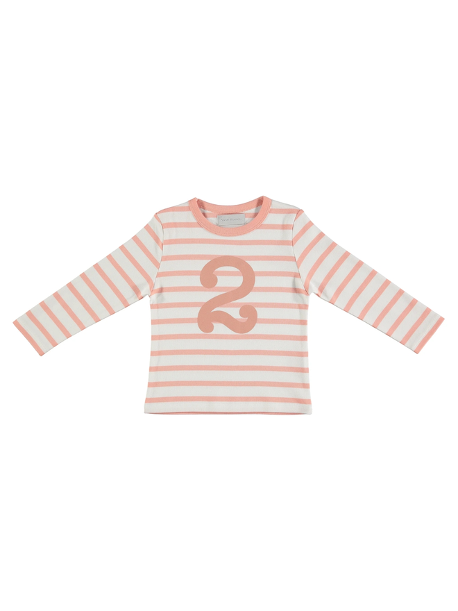 Shrimp & White Breton Striped Number 2 T Shirt