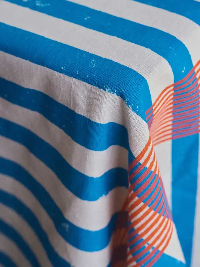 Blue Orange stripe tablecloth 
