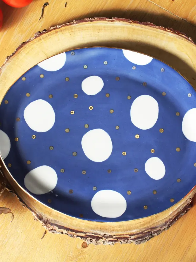 Navy And Gold Oval Platter