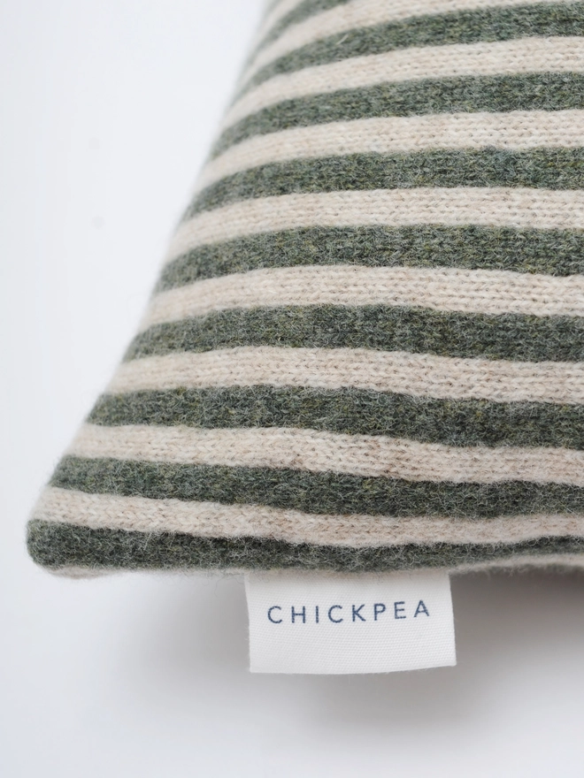 stripe green lambswool cushion