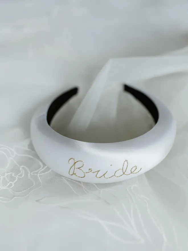 hand embroidered bridal satin headband