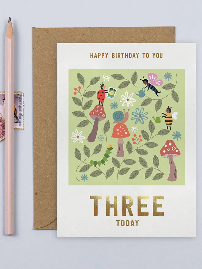 'Happy Birthday To You Three Today' Garden Birthday Card