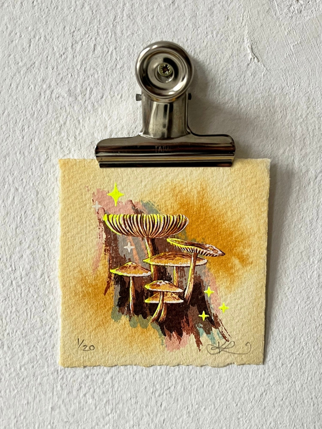 'Ephemeral Fan' Miniature Screenprint & Watercolour Painting