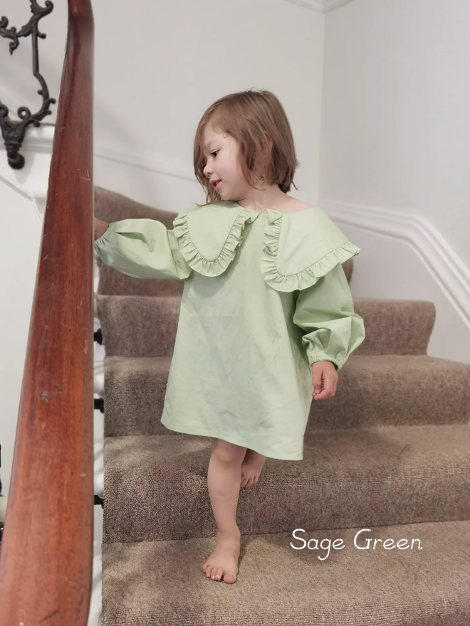 large collars blouse dress sage green