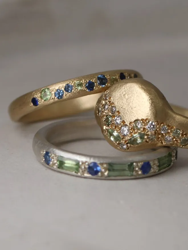 Seafoam Blue & Green Sapphire Scatter Band Ring