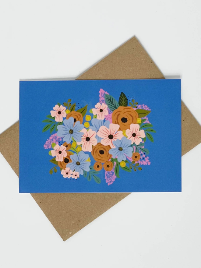 blue colourful floral greeting card