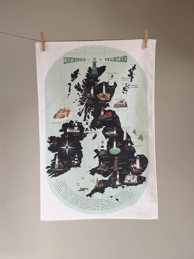 Lighthouses of the UK and Ireland Tea Towel