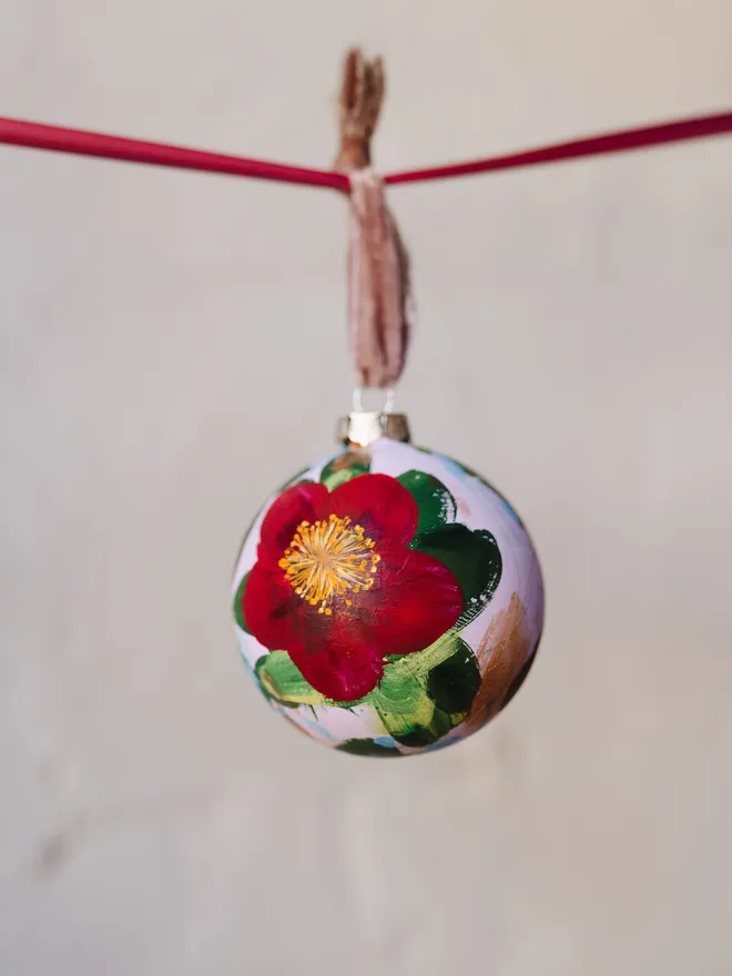hand painted heirloom floral ceramic Christmas baubles 