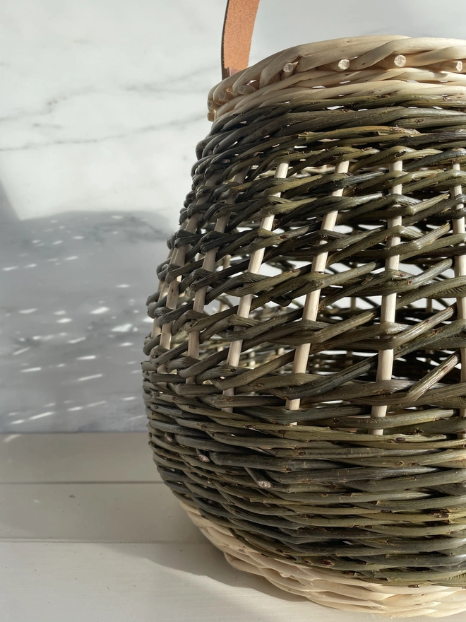 willow berry basket natural handbag oval round leather handle green white craft twist weave detail contemporary collection