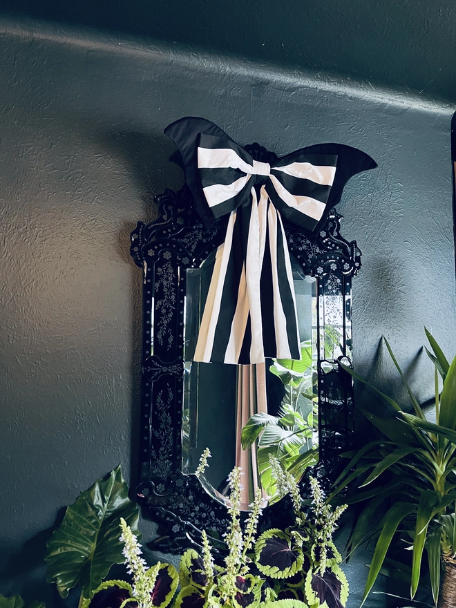 'Wednesday Adams Inspired' Black & White Bat Bow