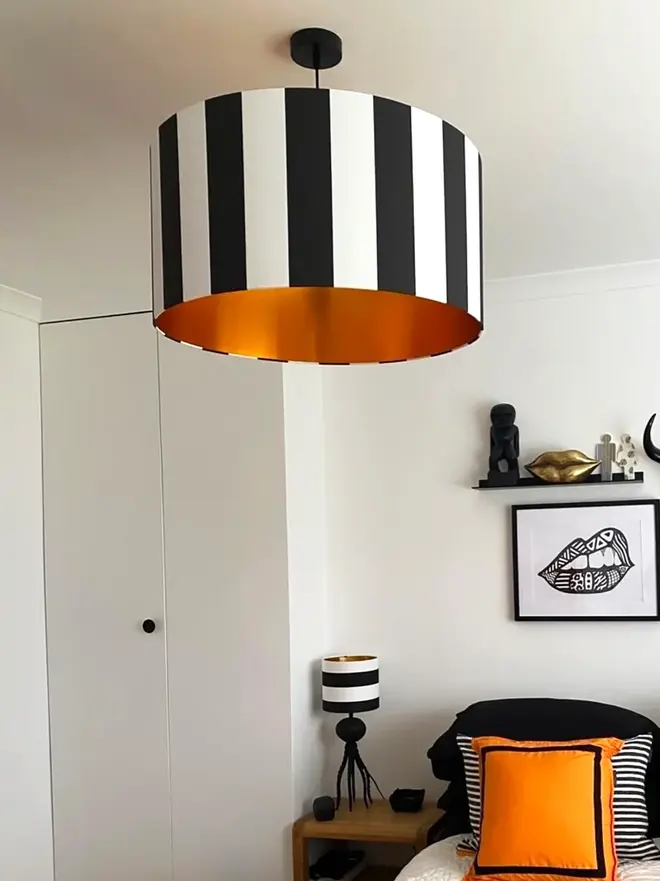 Beetlejuice vertical striped ceiling lampshade with copper foil lining