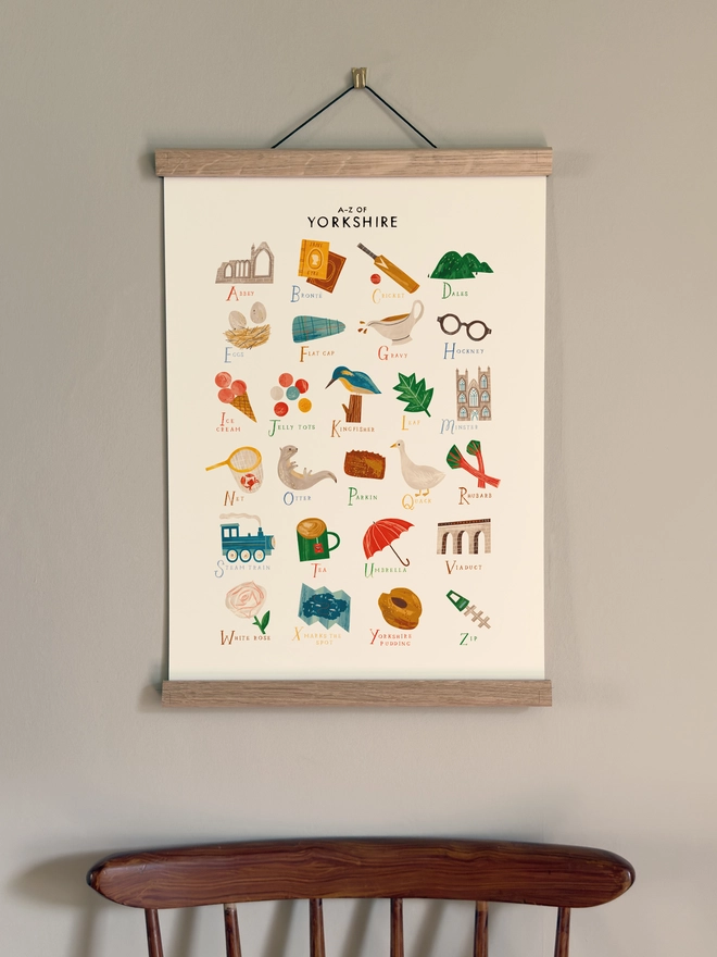 A-Z Yorkshire Print, framed, on a wall