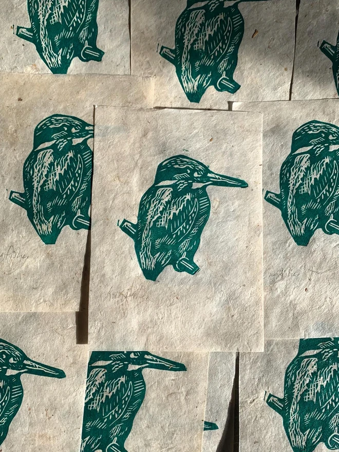 Lino Print Kingfisher On Handmade Paper