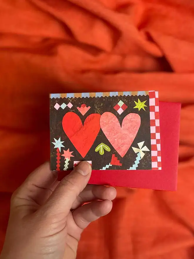 Two-Hearts-mini-card-in-hand-Mortlake-Papers