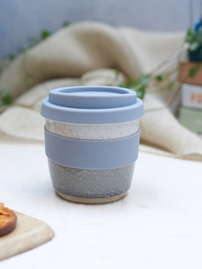 Grey and White Ceramic Travel Mug