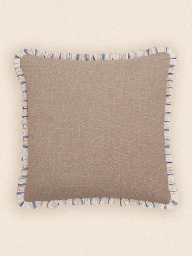 Back view of Rosa Embroidered ruffle cushion