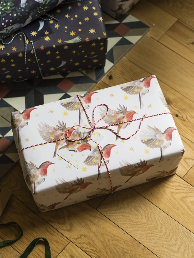 Starry Robins Wrapping Paper