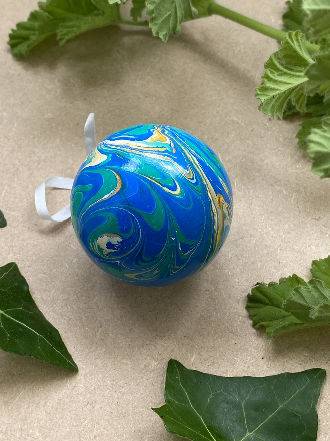 Hand-marbled ceramic bauble