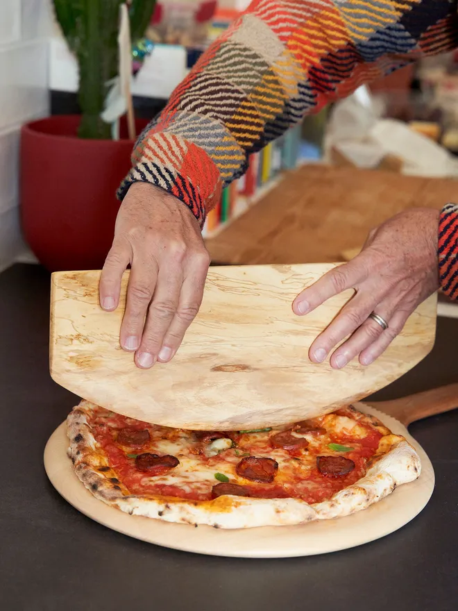 Hardwood pizza cutter