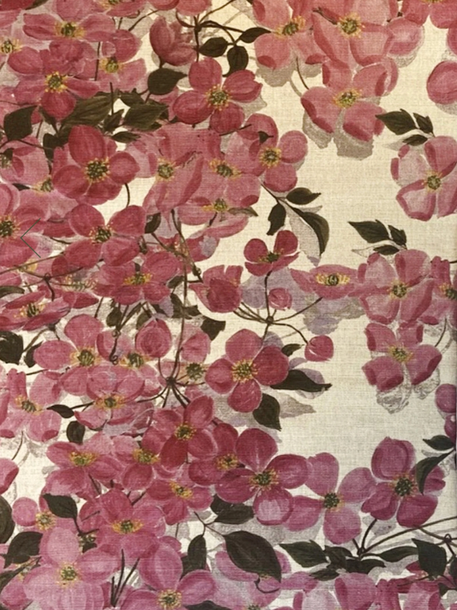 Pink Clematis Tablecloth. A pink floral tablecloth.