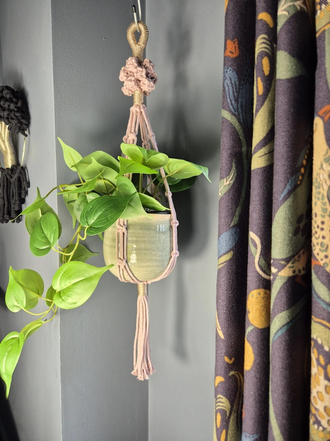 DIY pink macrame plant hanger kit - cotton rope plant holder for home decor, perfect for craft lovers, beginner friendly and a unique macrame design