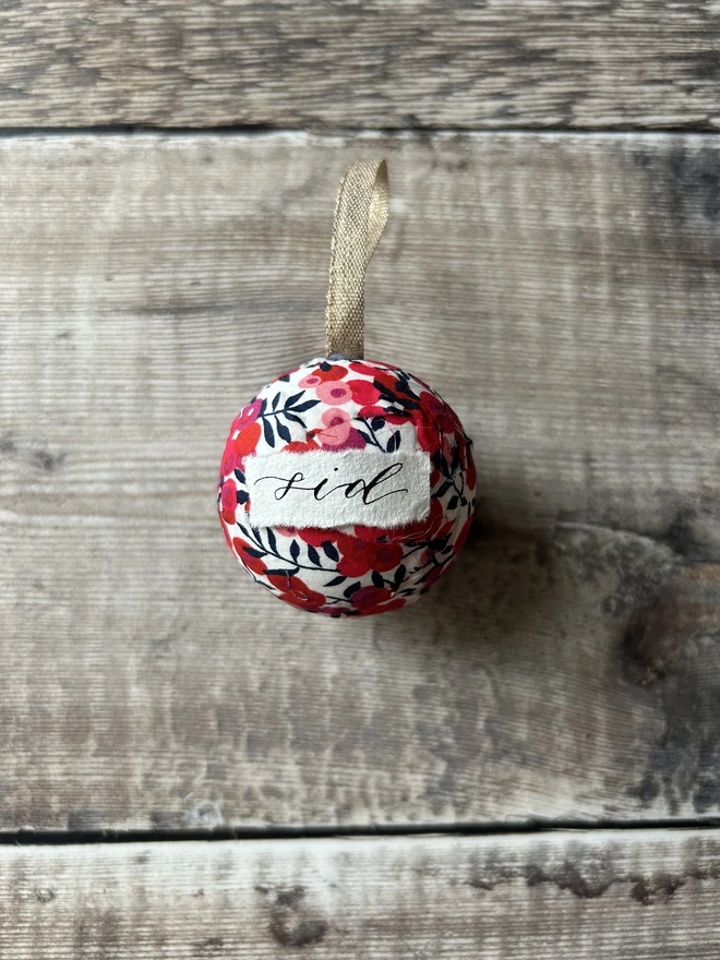 Liberty fabric mini red berries personalised bauble