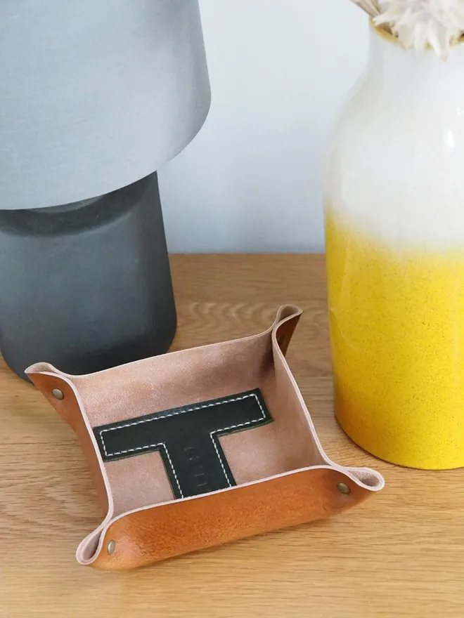 hand dyed tan brown with forest green T