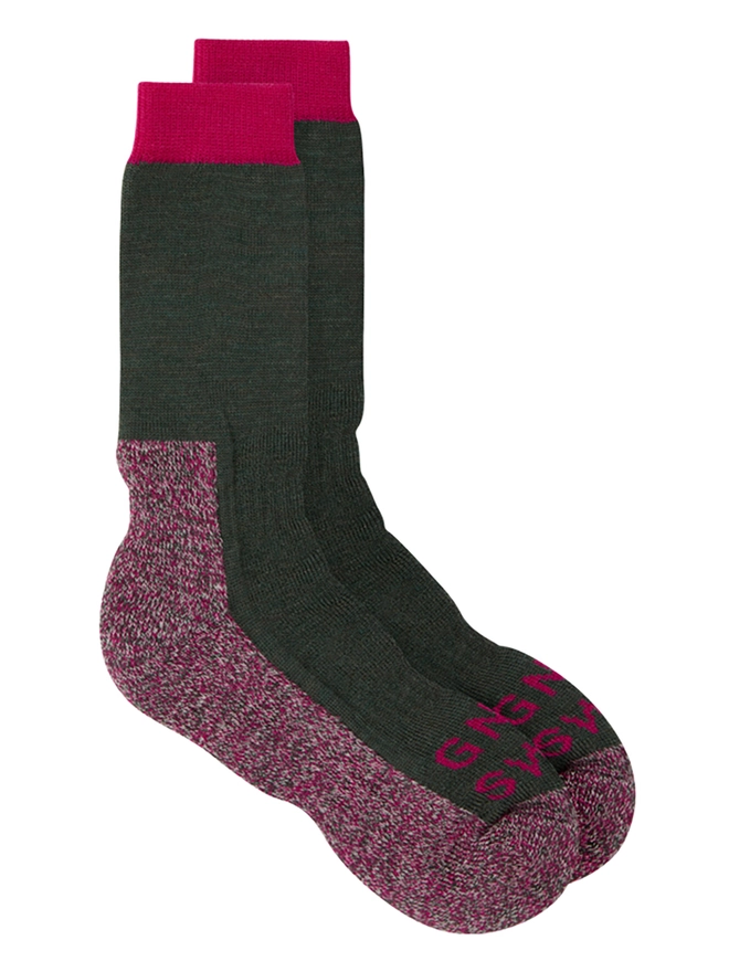 Luxury merino wool walking socks khaki and pink