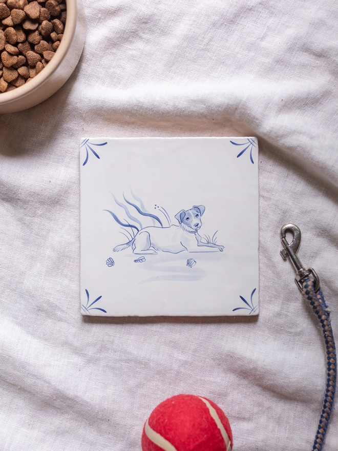 Personalised dog tile Jack Russell - laying down