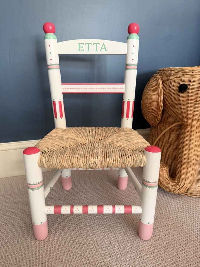 Nursery decor with a Childs chair. 