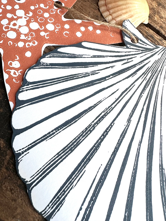 Shell & Starfish Hand Printed Nautical Linocut Garland
