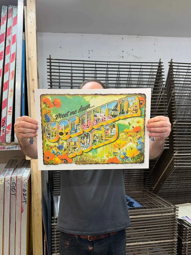 Columbia road retro themed vintage screenprint 