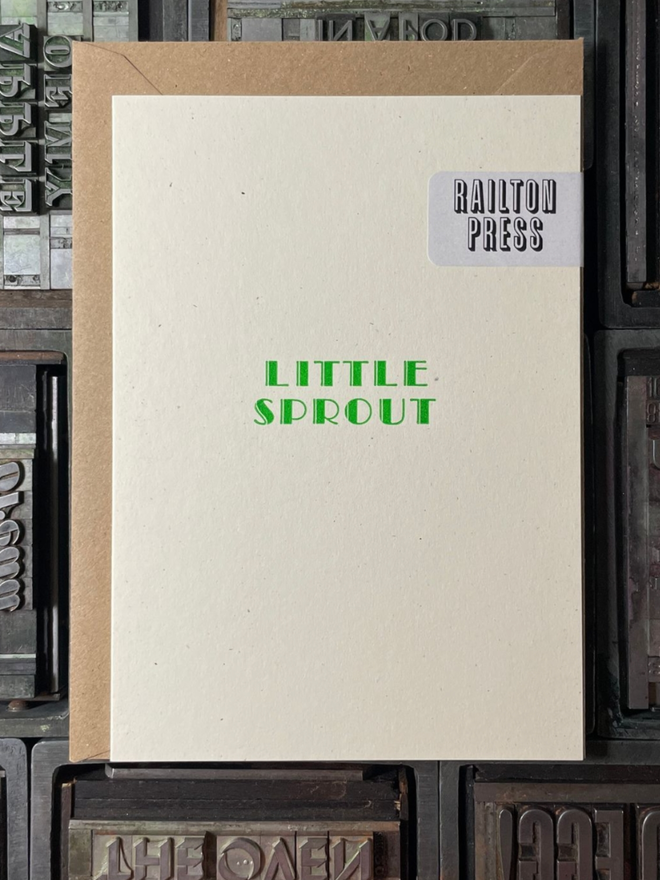 Little Sprout Card. A card with simple green lettering.