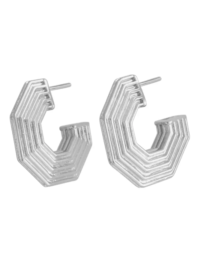 Loel Silver Art Deco Hoop Earrings