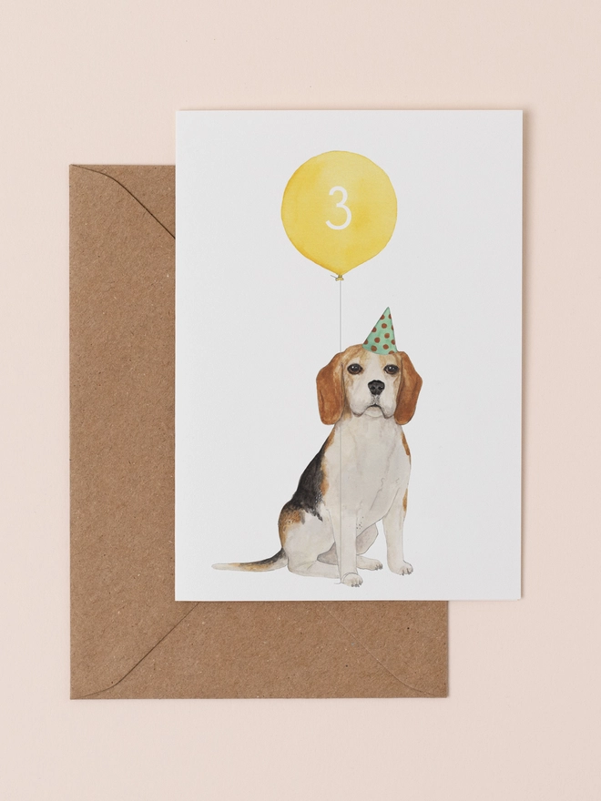 Beagle 3rd birthday card